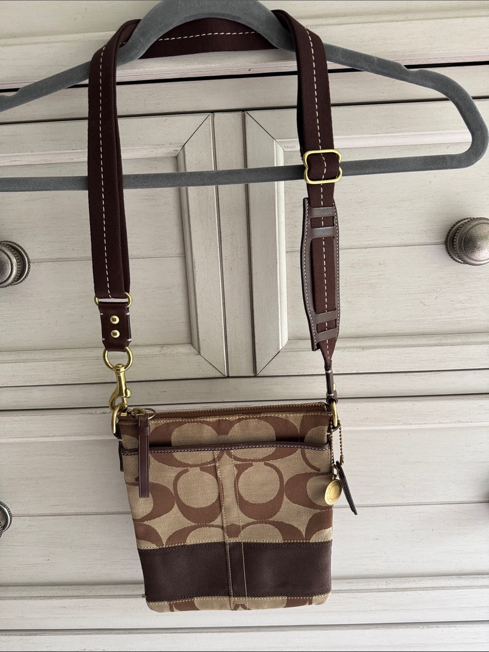 Coach 40758 Authenticated Signature Jacquard Brown Canvas Crossbody